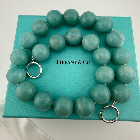 RARE Tiffany & Co. 16mm Amazonite Necklace Sterling Silver Paloma Picasso - Picture 1 of 9